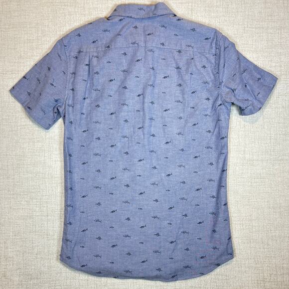 Hawker Rye Short Sleeve Shirt Men's M Tall button down collar fish / shark print - Picture 2 of 8